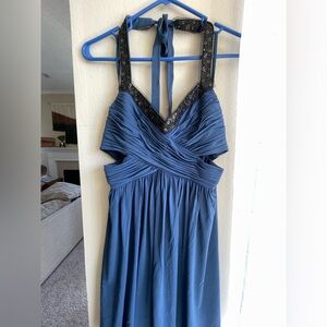 BCBGMaxazria Navy Blue Cutout Mini Dress Black Beaded Halter Neckline Size 12